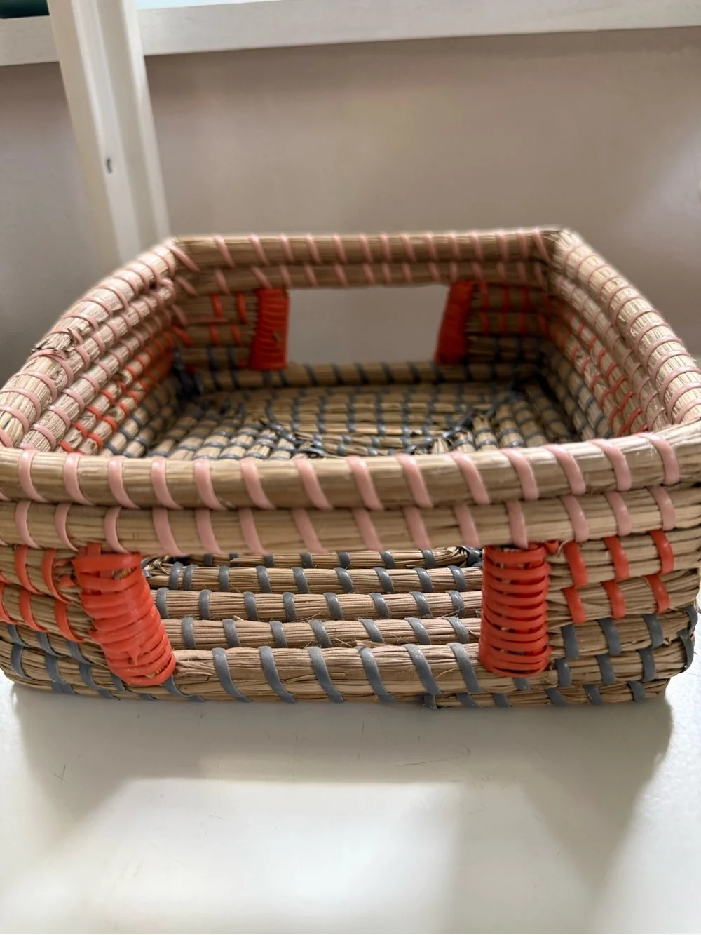 Handwoven Natural and Coral Cocktail Napkin Holder